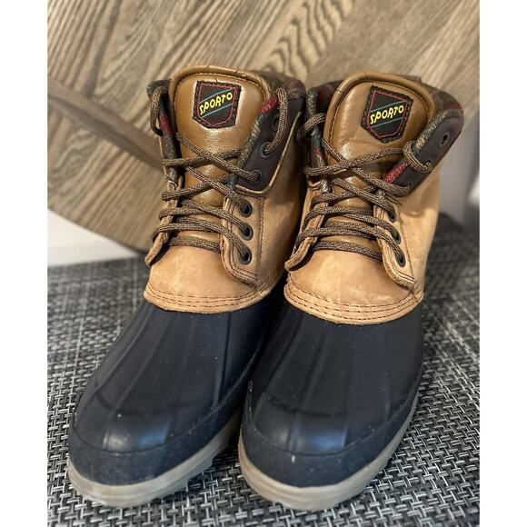 Sporto Shoes - VTG Sporto Women's Size 8M Shoes Brown Black Leather Lace Up Duck Rain Boots
